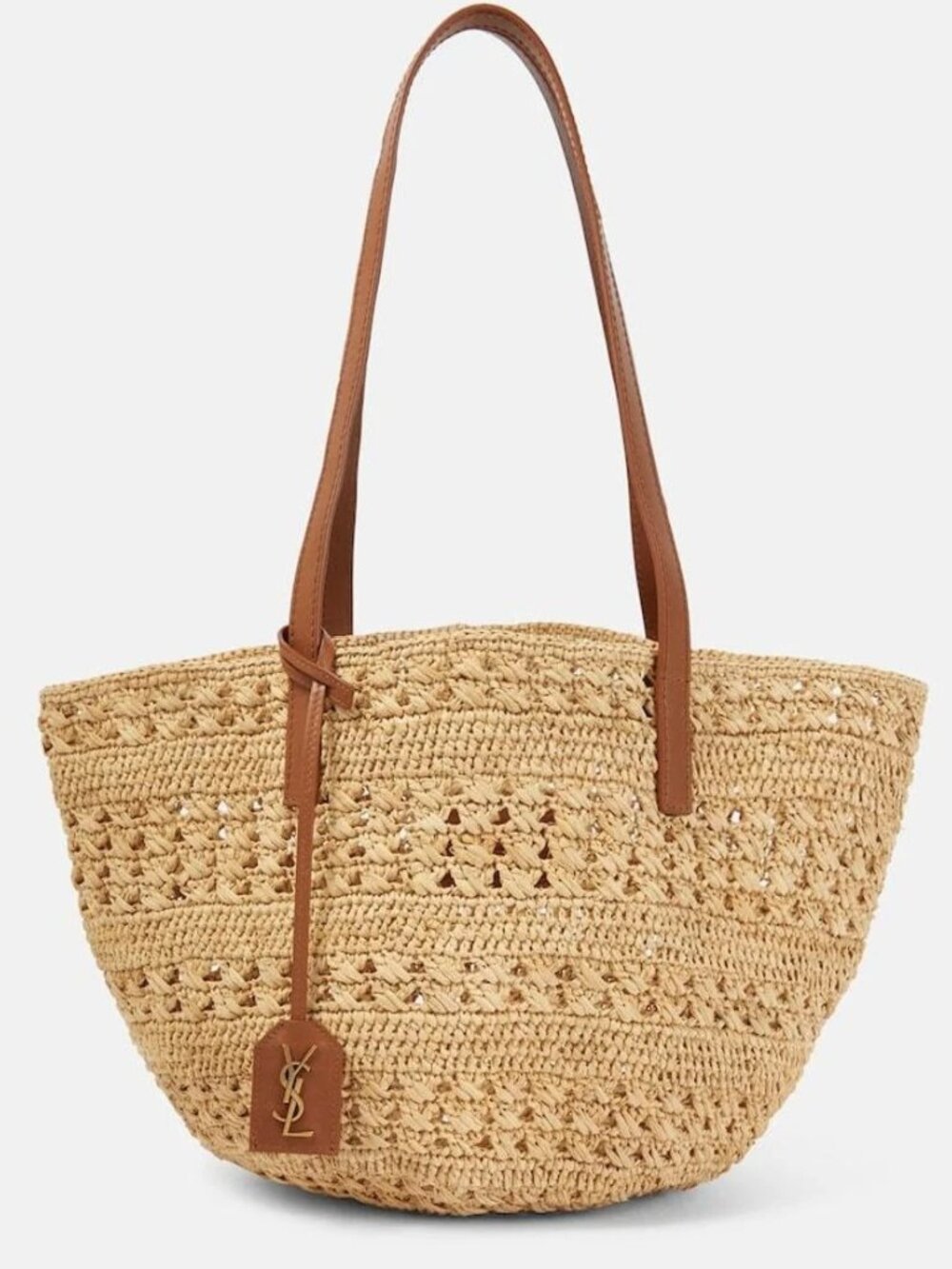 Saint Laurent Panier Raffia Tote Bag Leather Trim Natural Small/Med YSL